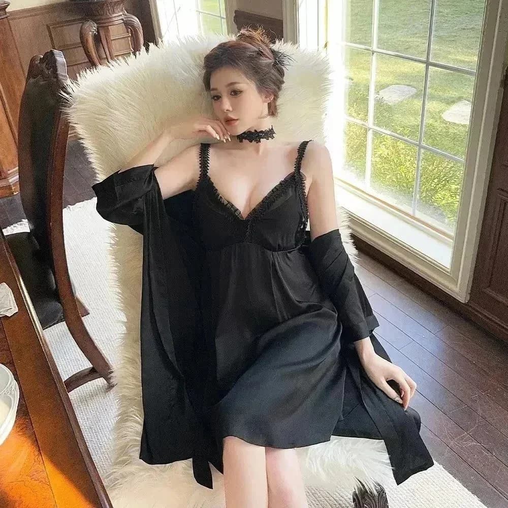 Black Lace Trim Satin Nightgown Set — Hipobuy Spreadsheet find