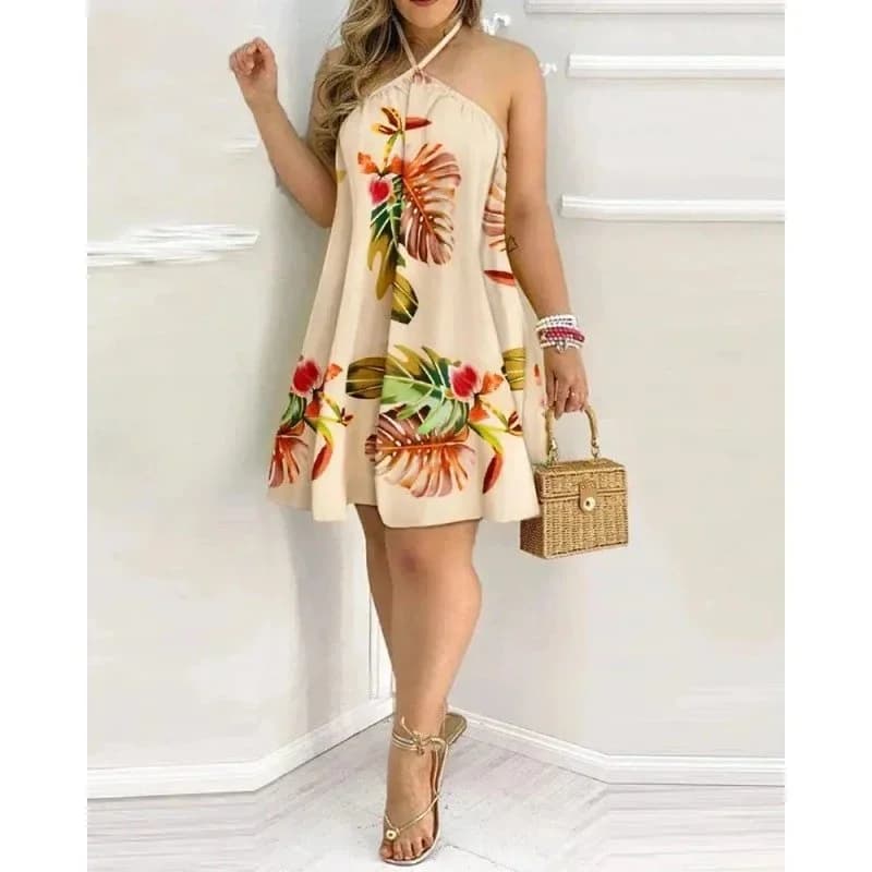 Beige Floral Print Halter Dress — Hipobuy Spreadsheet find