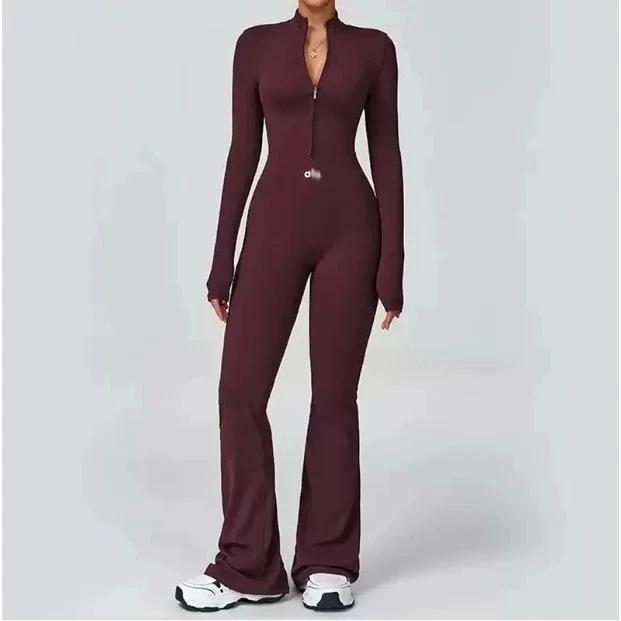 Burgundy Zip-Front Flare Jumpsuit — Hipobuy Spreadsheet find