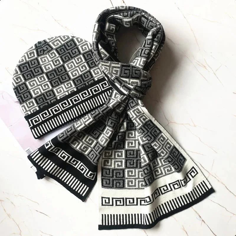 Black & White Patterned Scarf & Beanie Set — Hipobuy Spreadsheet find