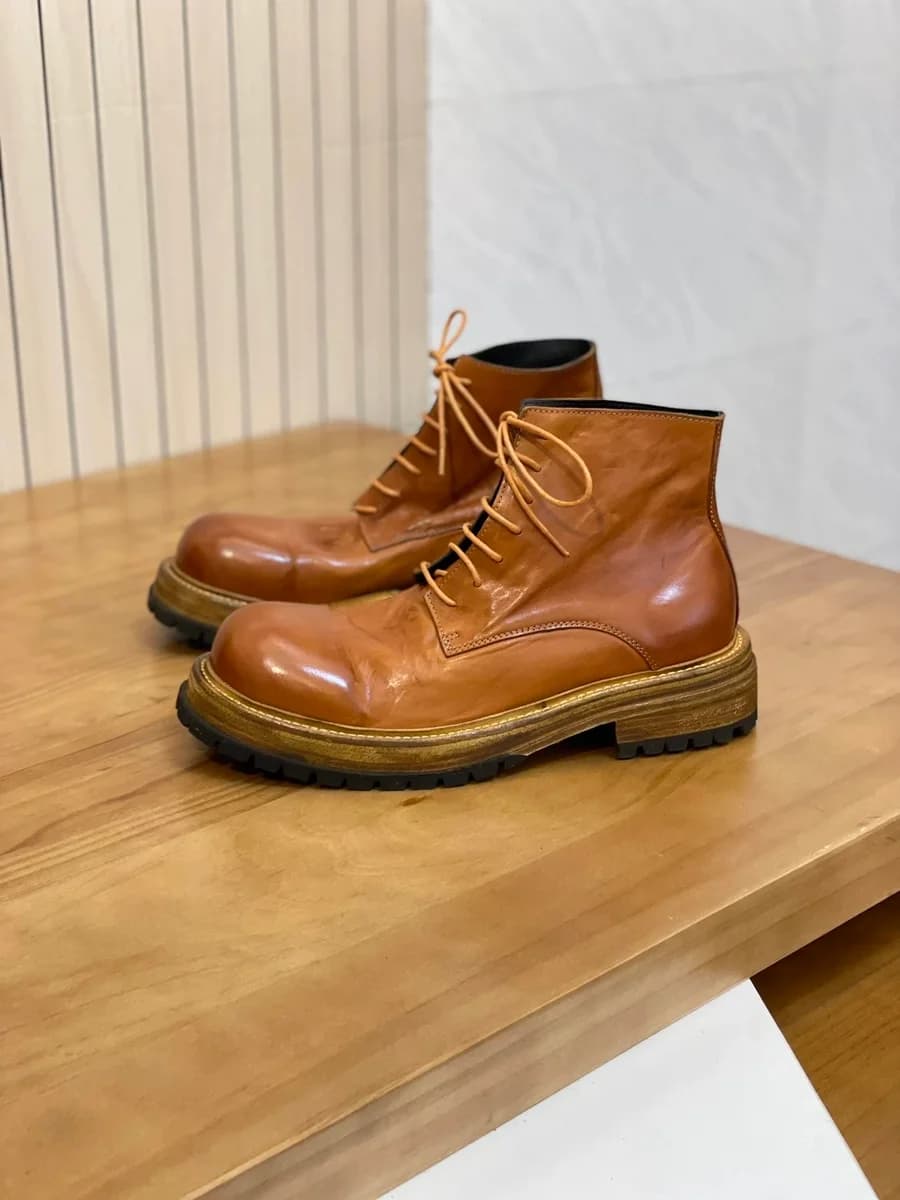Cognac Leather Lace-Up Boots — Hipobuy Spreadsheet find
