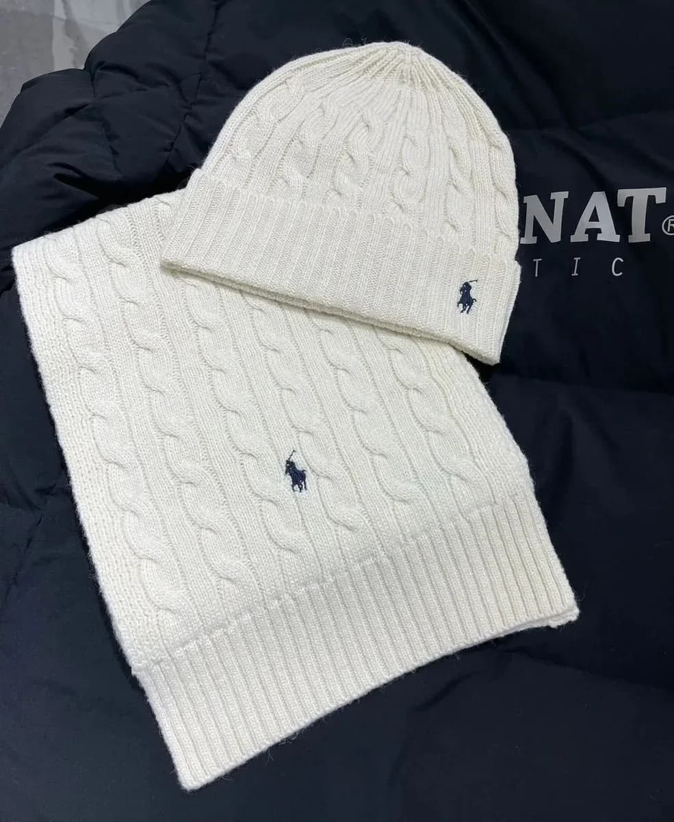 Ralph Lauren Cable Knit Beanie & Scarf Set in Pure White — Hipobuy Spreadsheet find