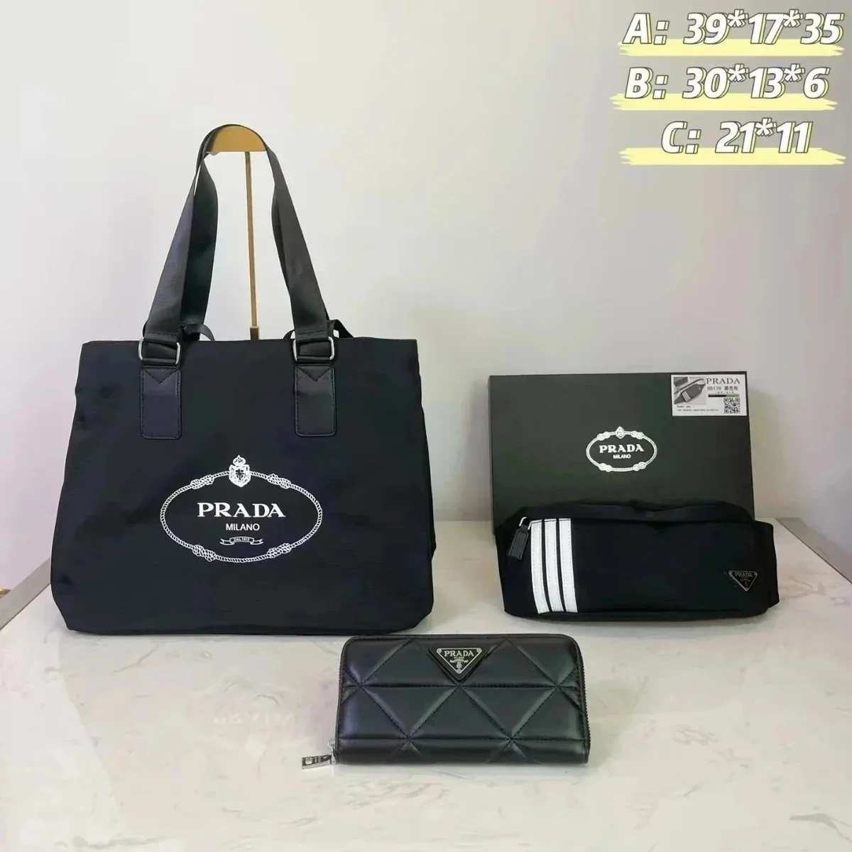 Prada Black Logo Tote, Wallet & Pouch Set — Hipobuy Spreadsheet find