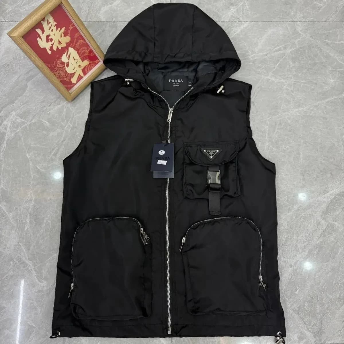 Prada Black Hooded Utility Vest with Honeybee Logo — Hipobuy Spreadsheet find